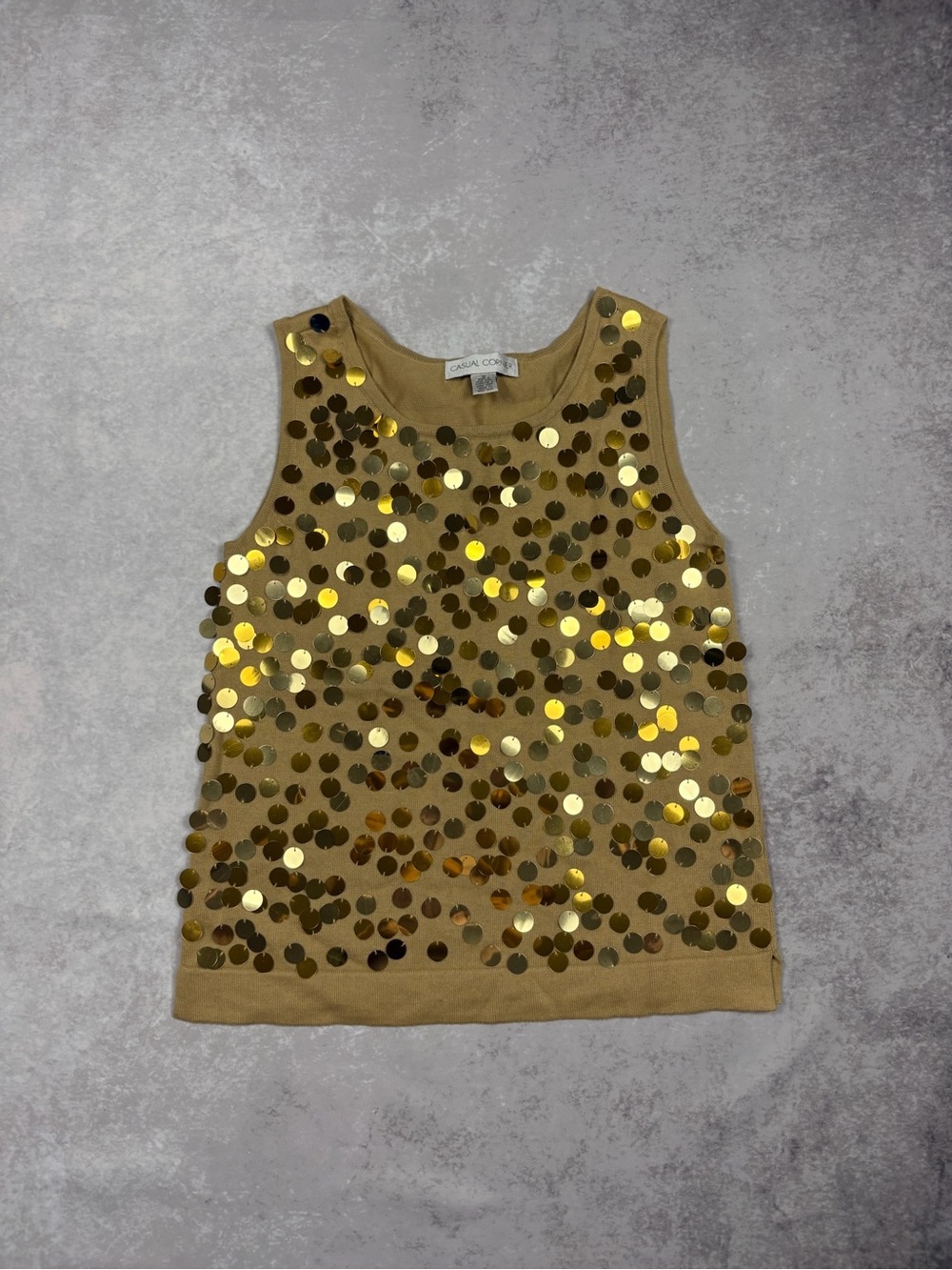 Vintage Casual Corner Gold Sequined Tank Top